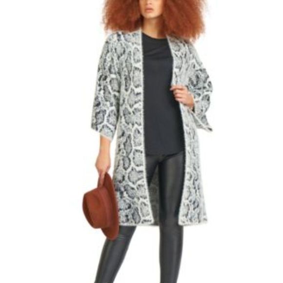 Dex cotton printed Kimono Csrdigan Beige Black textured XS - Picture 1 of 7